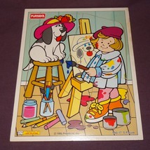 Artist Painting Dog Playskool Wooden Tray Jigsaw Puzzle 1995 5 Pc 186-17 Age 2+ - £4.53 GBP