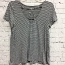 American Eagle Outfitters Womens Soft And Se** T-Shirt Gray Black Striped M - $2.96