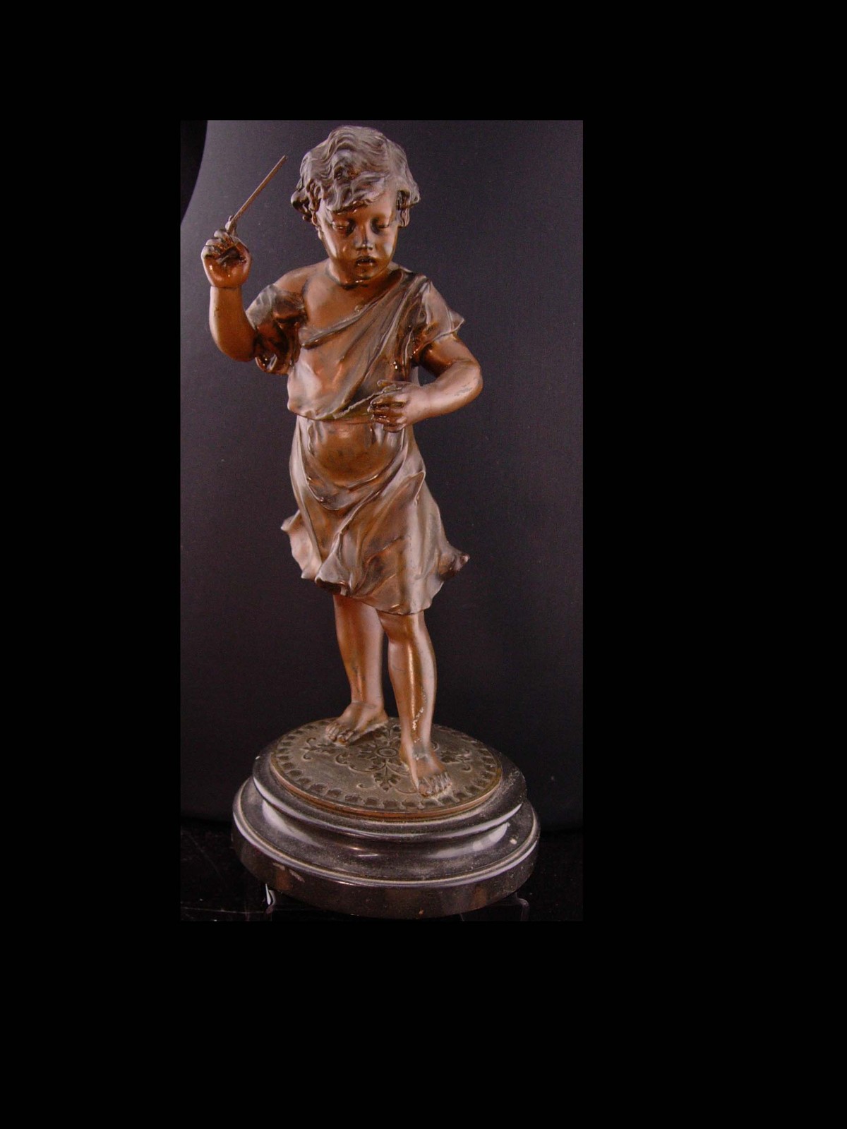 Primary image for antique Bronze child statue - Italian figurine - girl with music baton - Vintage