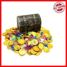 Classic Kids Antique Treasure Chest Toy Box with 100 Gold Coins &amp; Jewelry - $665.36 MXN