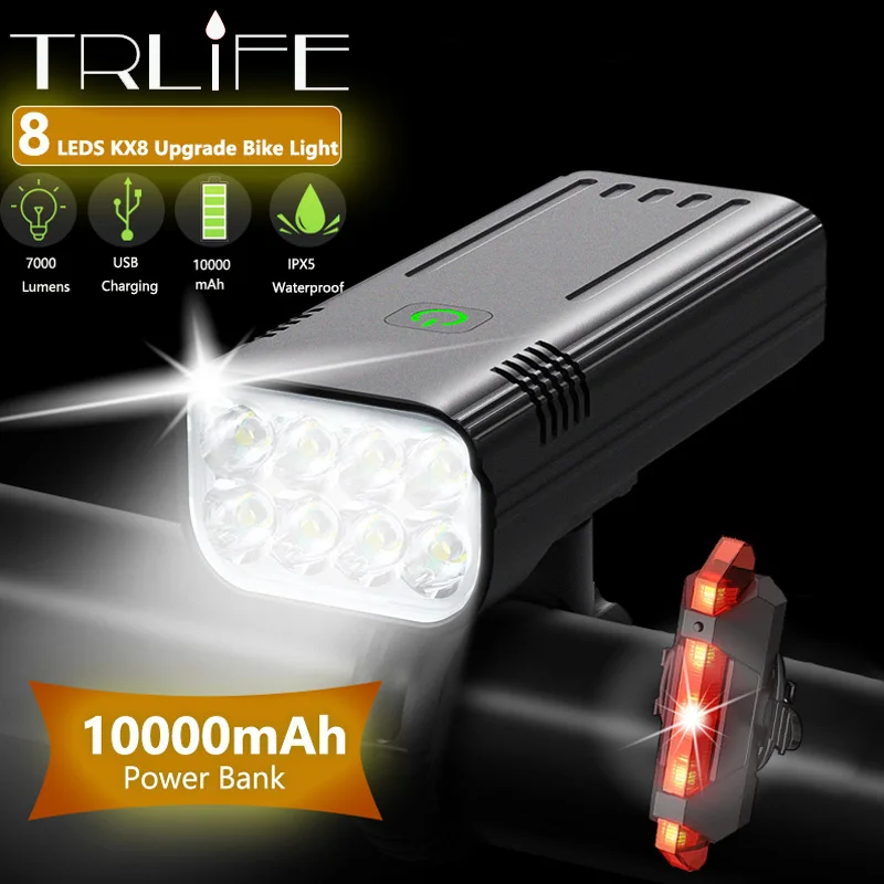 TRLIFE 10000mAh 8 LED Bike Light Waterproof USB Rechargeable LED Bicycle Light - £20.64 GBP+
