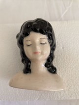 Small Porcelain -Doll Head Black Hair 3” Tall EYES CLOSED - £23.61 GBP