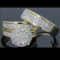 1.5Ct Imitación Diamante Oro Amarillo Chapado Trío Compromiso Boda Ring ... - £182.09 GBP