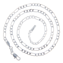 Italian 2mm Figaro 20 Inch Flat Chain Necklace Sterling Silver - £7.42 GBP