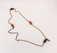 Multi Color Wooden Beaded Chain Boho Necklace Vintage Brown Orange Fall - $24.74