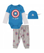 Marvel Captain America 3-Piece Infant Bodysuit Pant and Hat Set Blue - £19.64 GBP