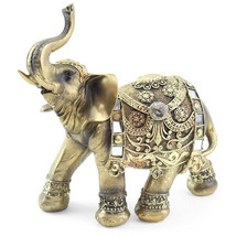 Feng Shui 9&quot;(H) Brass Color Elegant Elephant Trunk Statue Wealth Lucky Figurine - £46.50 GBP