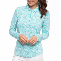 Nwt Ladies Ibkul Venetian Tiles Jade Long Sleeve Polo Golf Shirt - Xl &amp; Xxl - £43.41 GBP