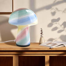 Dimmable Mushroom Lamp,Glass Mushroom Bedside Table Lamp Translucent Vintage Sty - £35.36 GBP
