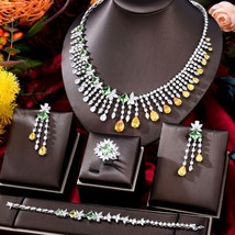 Luxury 4PCS Indian Bridal Jewelry Set For Women Wedding Party Yellow Apple Green - £178.00 GBP