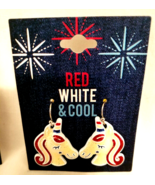 Unicorn Earrings Red White and Blue Glitter  Painted Metal NEW - £7.98 GBP