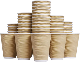 Luckypack Hot Paper Cups_12 Oz Disposable Insulated Corrugated Sleeve Ripple Wal - £38.10 GBP