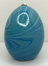 Vintage HSI Blue Marble Swirl Easter Egg Candle 2.5&quot; SKU H357 - £15.17 GBP