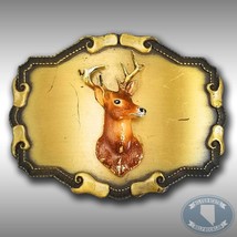 Vintage Belt Buckle 1977 Or 1978 Deer Head Buck Torso Gold Color USA Made By - £39.68 GBP