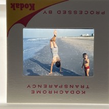 35mm slide Photo Woman In Swimsuit Doing Handstand On Beach 1961 Barefoot - £12.23 GBP