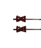 Vintage Bow Hair Bobby Pin Clip Silver Tone With Red Rhinestones 2.7” - $282.86 MXN