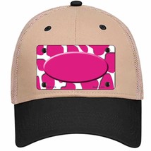 Pink White Giraffe Center Oval Novelty Khaki Mesh License Plate Hat - £22.92 GBP
