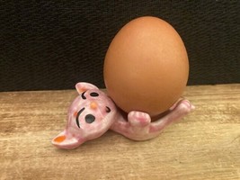 Cute Porcelain Pink Cat Egg Cup Egg Holder Unique Signed - £8.35 GBP