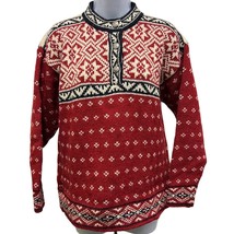 L.L. Bean Norwegian Sweater S Red Wool Blend Fair Isle Vintage USA Made ... - $81.61