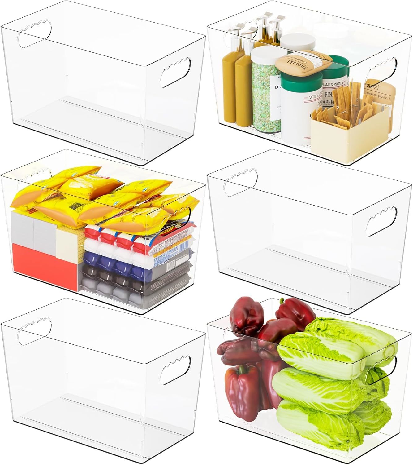 Suoxing Clear Plastic Storage Bins For Pantry Organization,6 Pack, Cabinet - $39.97