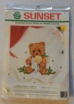 NEW Sunset Cross Stitch On Waste Canvas A Christmas Cuddle 18351 8&quot; x 7&quot; NIP - £11.96 GBP