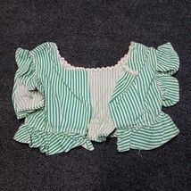 Vintage 50s 60s Shirt Short Sleeve Ruffled Open Front Green Striped - £14.77 GBP