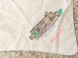 Vintage Antique Hankie Handkerchief Embroidered Stockholm Building Estate green - £12.61 GBP