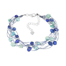 Trendy Chic Layers Blue Freshwater Pearls Multi-Strand Bracelet - £11.04 GBP