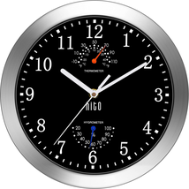 HITO 10 Inch Silent Wall Clock Battery Operated Non Ticking Glass Cover Silver A - £25.84 GBP