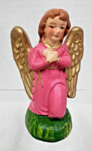 Vintage Japan Nativity Kneeling Angel Pink Gold 3 1/8&quot; T Composition Gre... - $12.38