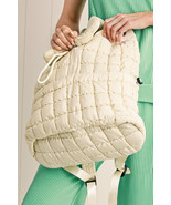 White Solid Flapped Quilted Puffer Backpack - $37.24