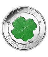 1 Oz Silver Coin 2016 Canada $20 Lucky Four-Leaf Clover With Green Enamel - $156.80