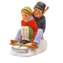 Norman Rockwell Figurine Downhill Daring Sledding 1984 Gorham Calendar Art - £15.59 GBP