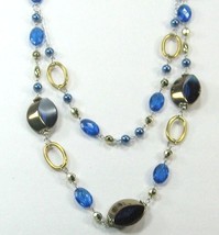 Awesome Costume Cobalt Blue Crystal Multi Beaded 2 Layers Long Necklace 14 17&quot; - £9.42 GBP