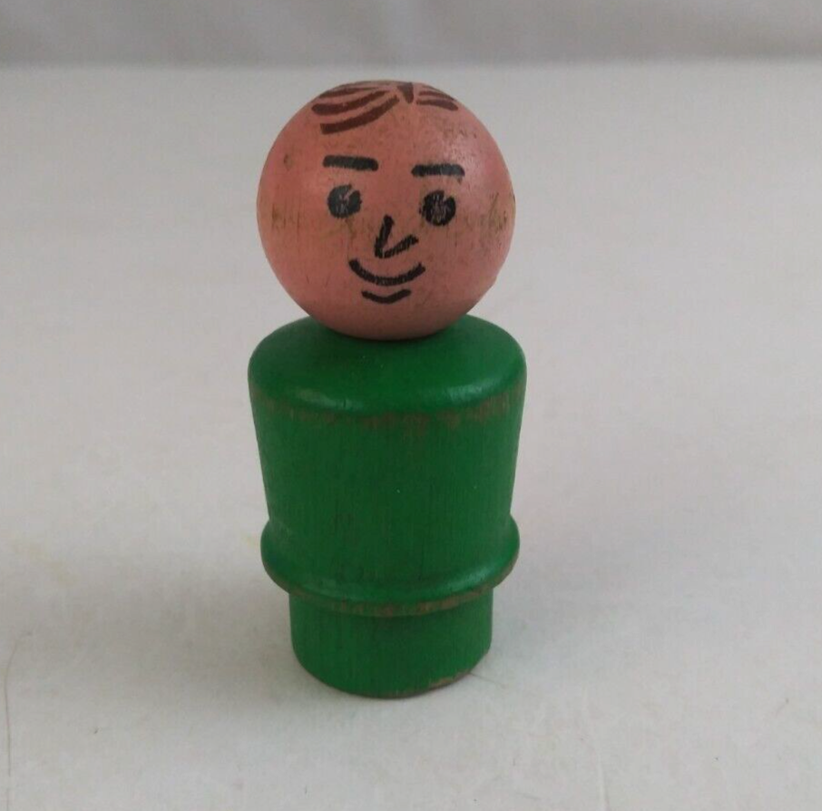 1971 Fisher Price Little People All Wood Green #909 Play Dad 2.18&quot; Figure - $7.91