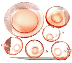 Arcoroc France Set of Four Pink Swirl Dishes Tea Cups - £27.69 GBP