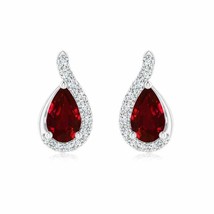 ANGARA Ruby Pear-Shaped Stud Earrings with Diamond in 14K Gold (AAAA, 5x3MM) - £756.59 GBP