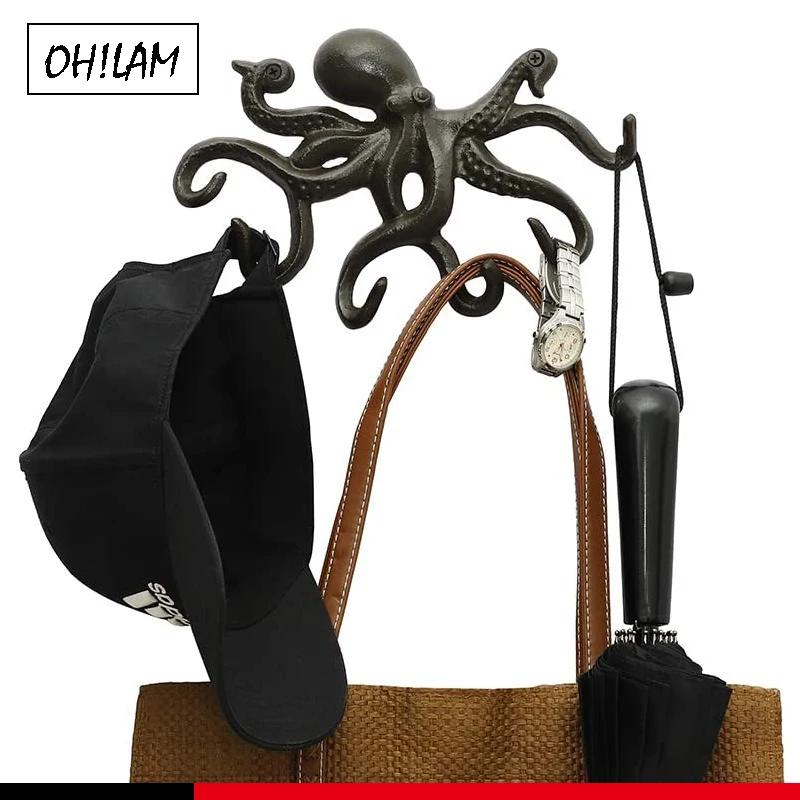 House Home Coat Hooks Wall Mounted Rustic Decorative Octopus Hook Cast I... - £54.68 GBP