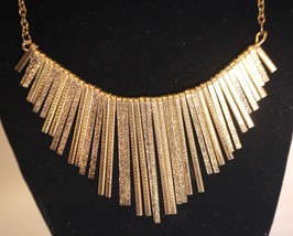Gold Tone Chain Bib Statement Necklace Fringe - £13.44 GBP