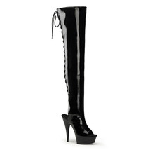 Pleaser DELIGHT-3017 Women&#39;s 6&quot; Heel Platform Open Toe Lace Up Back Thigh Boots - $101.95