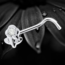 925 Sterling Silver Flower Floral Nose Stud Screw Pin Clear Crystal Leaf... - $8.81