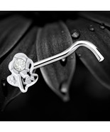 925 Sterling Silver Flower Floral Nose Stud Screw Pin Clear Crystal Leaf... - $164.59 MXN