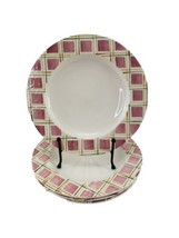 4 Vintage Laurie Gates Los Angeles Pottery Dinner Plates Squares Green Pink  - £36.26 GBP