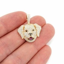 2CT Round Cut CZ Diamond Labrador Retriever Face Pendant 14K Yellow Gold Finish - £107.17 GBP