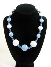 Vintage Necklace Blue Gray Speckled Small Confetti Specks Beaded 21&quot; Length - £13.58 GBP