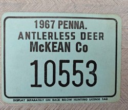 1967 Antlerless Deer 10553 McKean Co Cardboard Hunting License Pennsylvania - $25.95