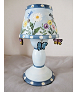 Yankee Candler candle stick shade votive blue flowers butterflies 7-1/2&quot; H - £25.36 GBP