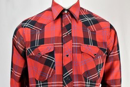 Vintage Circle T Red Plaid Pearl Snap Western Rodeo Shirt Mens - £25.66 GBP