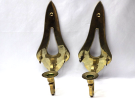 Vintage Solid Brass Spear Head Sconce Wall Candle Holder - 10 Inch Pair ... - $39.21 CAD