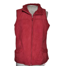 Red Fleece Vest Faux Fur Lined Full Zip Size XL Petite  - $24.75